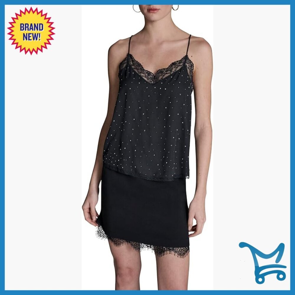 Sleeveless Strappy Cami Blouse with Lace Trim and Embellishments